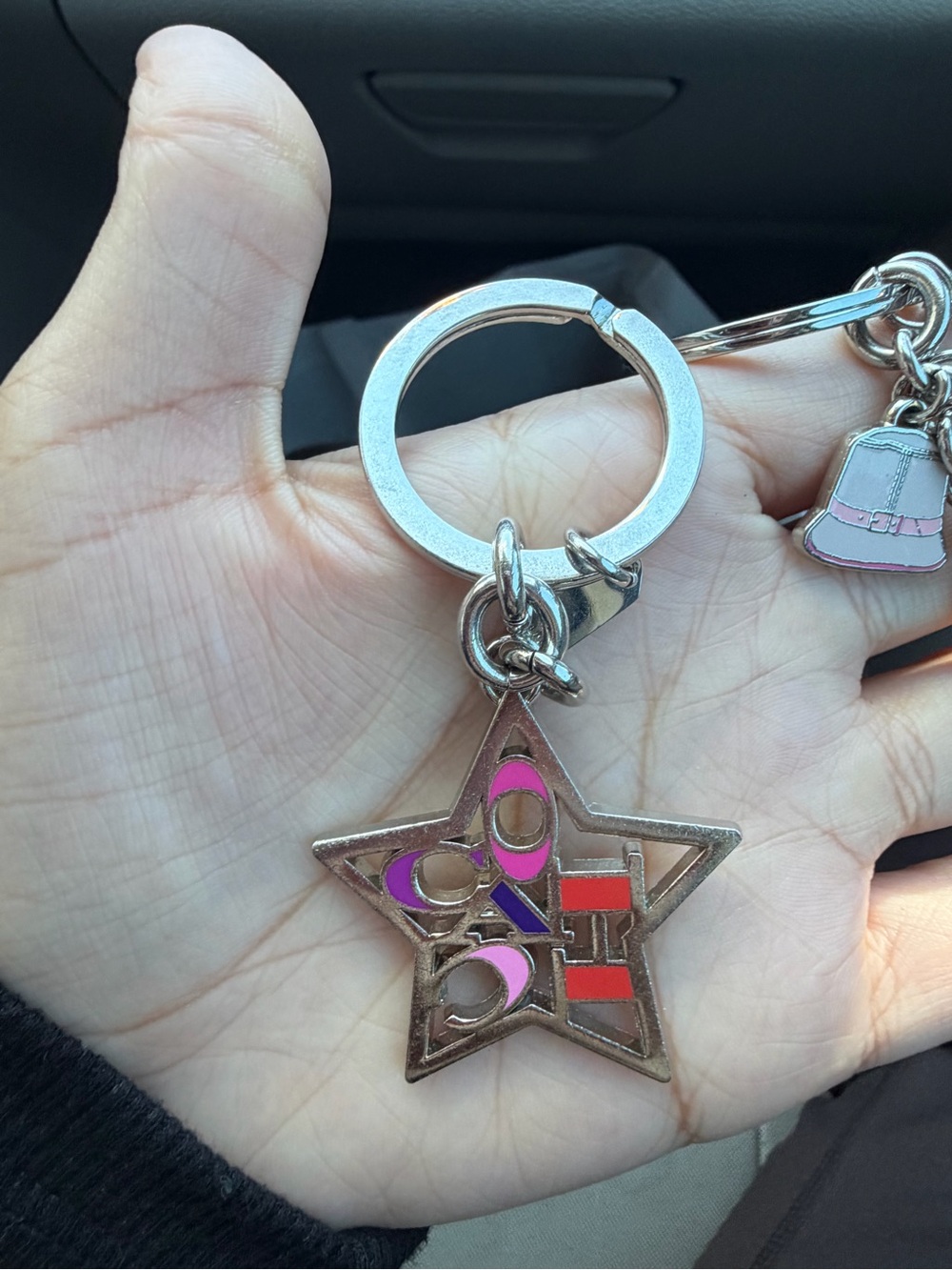 Coach Designer Star Charm Keychain in Pink and Red